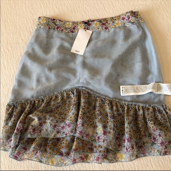 MNG Mango Floral Chiffon Front Ruche Mini Skirt - Picture 9 of 11